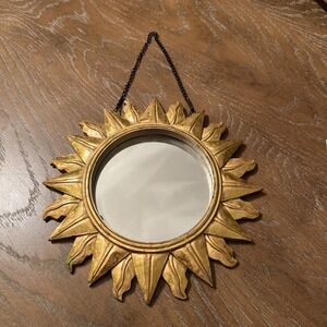 Plastic Gold Cast Sunburst Round Hanging Mirror 8"